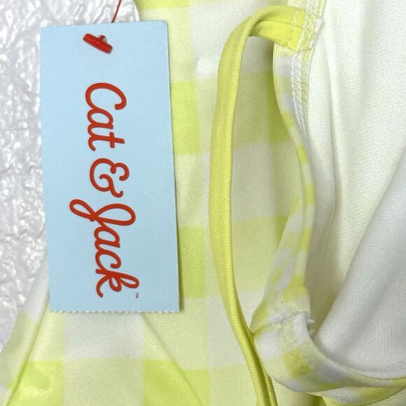 Cat & Jack Girls Gingham Check UPF 50+ One-Piece Swimsuit Green Medium (8) NEW! - Picture 8 of 9
